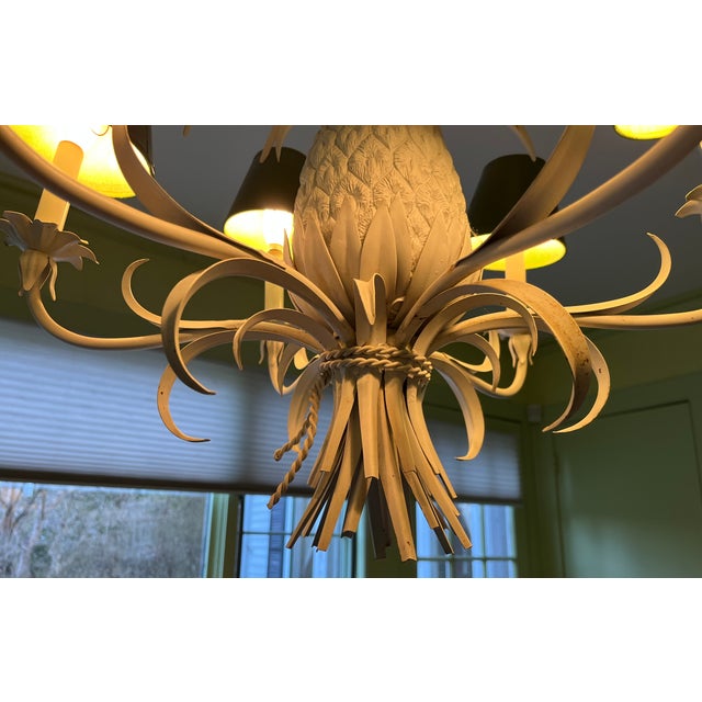 1970s Italian White Painted Tole Pineapple Chandelier For Sale - Image 10 of 10