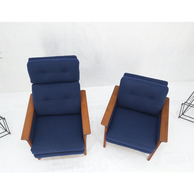 Blue Danish Mid-Century Modern Teak Frames New Wool Upholstery Lounge Chairs Refinish For Sale - Image 8 of 15