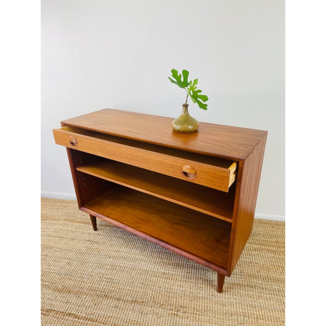 Wood Vintage 1960s Danish Modern Teak Mini Credenza Cabinet With Bookshelf For Sale - Image 7 of 16