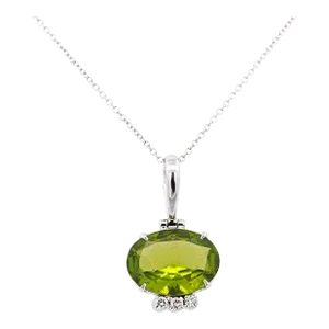 4.09 Carat Peridot Pendant Necklace in 18k White Gold Cable Chain