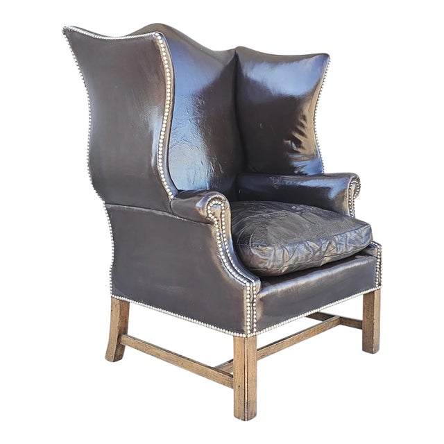 Vintage Rose Tarlow Style Leather Wingback Armchair, Circa 1960 For Sale