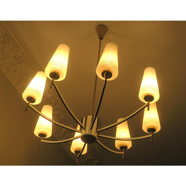 Metal Italian Brass and Art Glass Chandelier, 1970s For Sale - Image 7 of 14