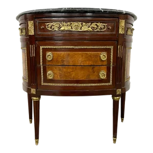Vintage French Louis XVI Style Marble Top Chest Commode Buffet Console