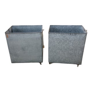 Pair of Vintage Rectangular Zinc Planters For Sale