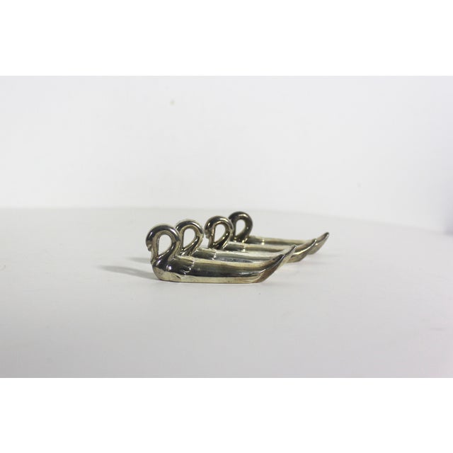 Japanese Set of 4 Silver Swan Knife Rests, Chopstick Holders, Silver Plated Vintage French Bird, Duck, Paint Brush or Spoon Rest, Japanese For Sale - Image 3 of 6
