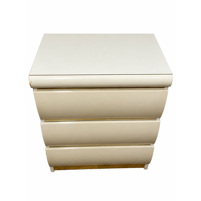 Millennium Cream Postmodern Dresser and Two Nightstands With Asymmetrical Mirror For Sale - Image 11 of 14