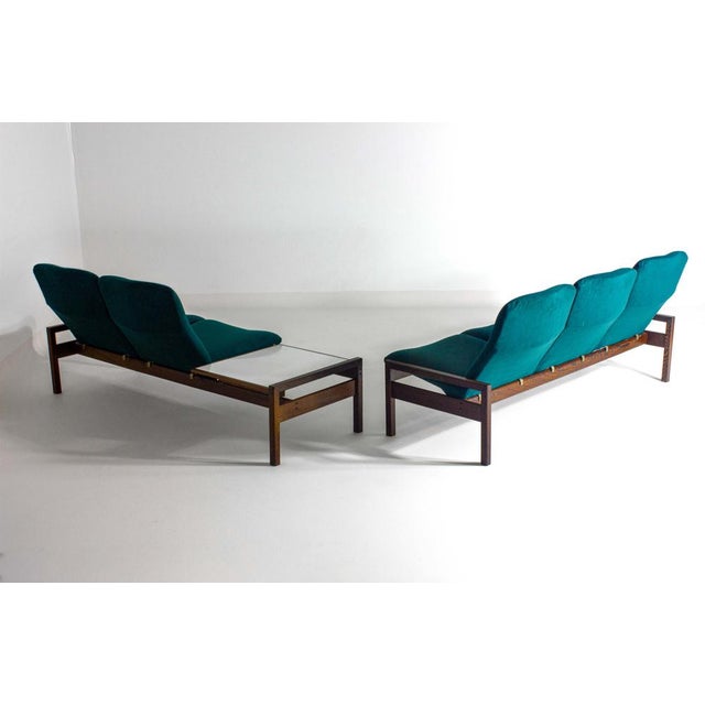 Adorned in a luxurious petrol green upholstery, this unique set by Georges van Rijk for Beaufort exudes a cool, confident...