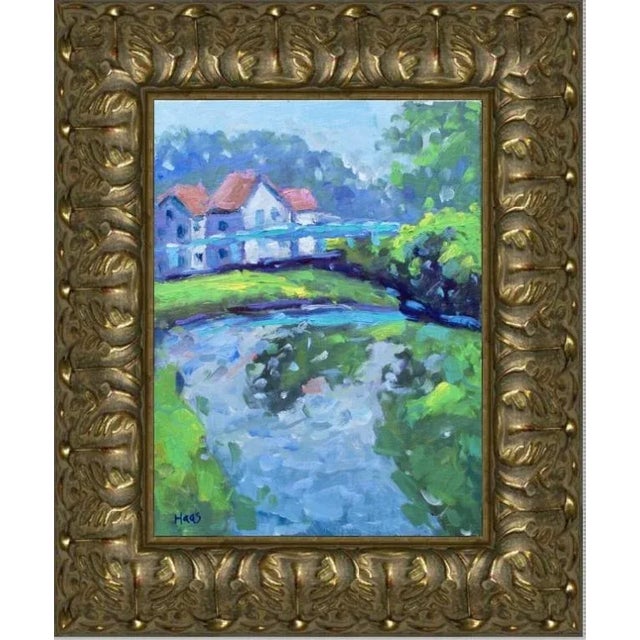 Textile "Blue Bridge at the Canal" Contemporary Impressionist Landscape Oil Painting by Lisa Haas Eckle For Sale - Image 7 of 10