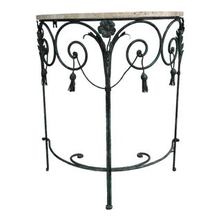 1970s Vintage Italian Demi Lune Iron and Travertine Console For Sale
