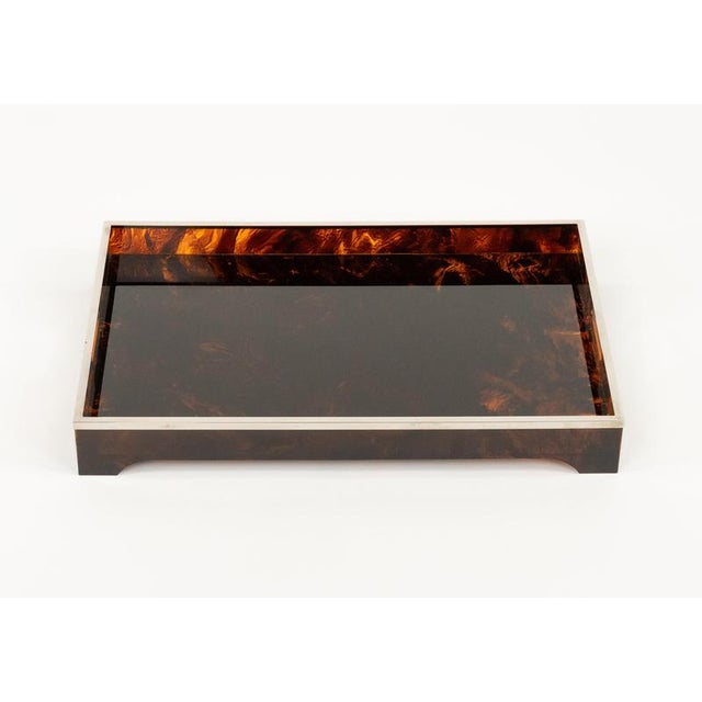 Serving Tray in Acrylic Glass Faux Tortoiseshell and Chrome from Dior Home Style, Italy, 1970s For Sale - Image 6 of 16