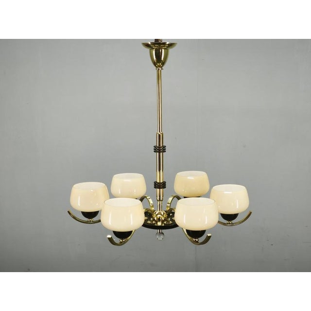 Italian Brass Chandelier with Opaline Glass Shades, 1950s For Sale - Image 15 of 17