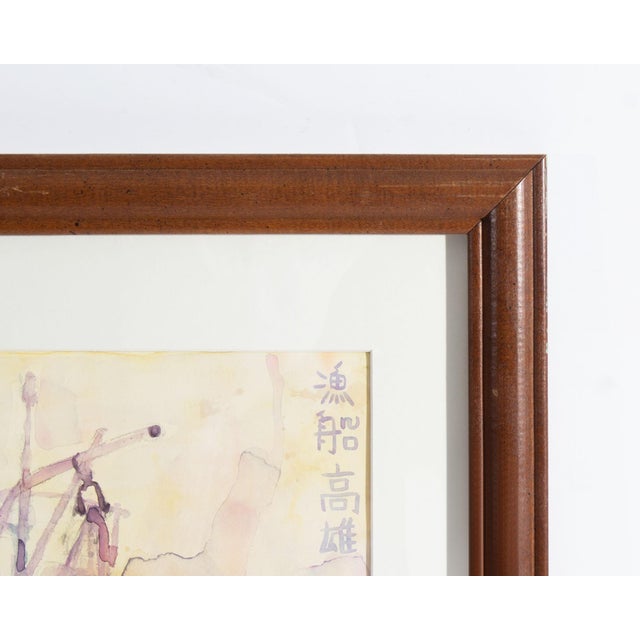 Abstract “Fishing Boats in Kaohsiung” Watercolor Painting by Walter Sorge For Sale - Image 3 of 7