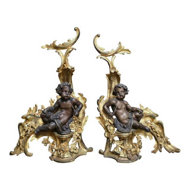 Antique French Chenets With Cherubs For Sale