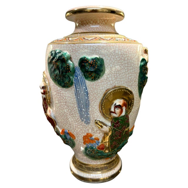 Japanese Vintage Japanese Satsuma Moriage Elephant Figural Vase 13" Made in Japan For Sale - Image 3 of 12