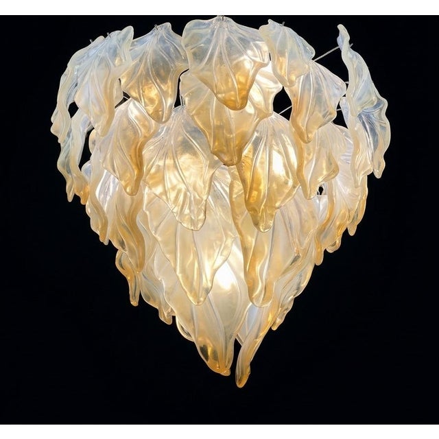 Vintage Opal Leaf Chandelier in Murano Glass, 1980 For Sale - Image 10 of 16
