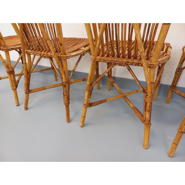 Vintage Rattan Chairs by Adrien Audoux & Frida Minet, 1960s, Set of 4 For Sale - Image 10 of 18