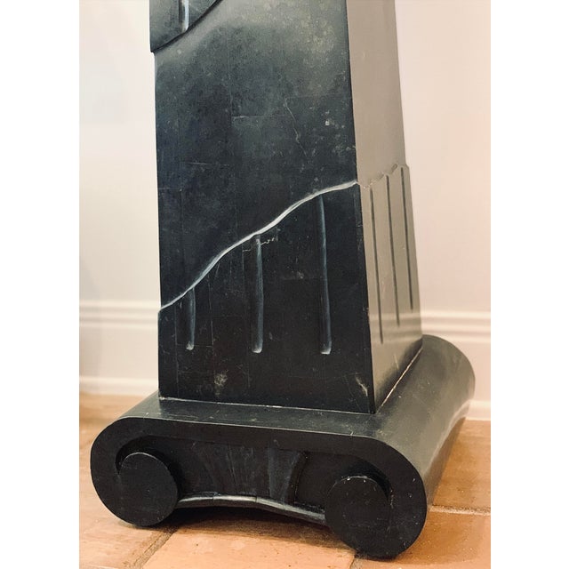 Grosfeld House Early 20th Century Black Marble Veneer Plinth, Pedestal in the Style of Grosfeld House With Scroll Motifs & Neoclassical Ionic Fluted Column Details For Sale - Image 4 of 12
