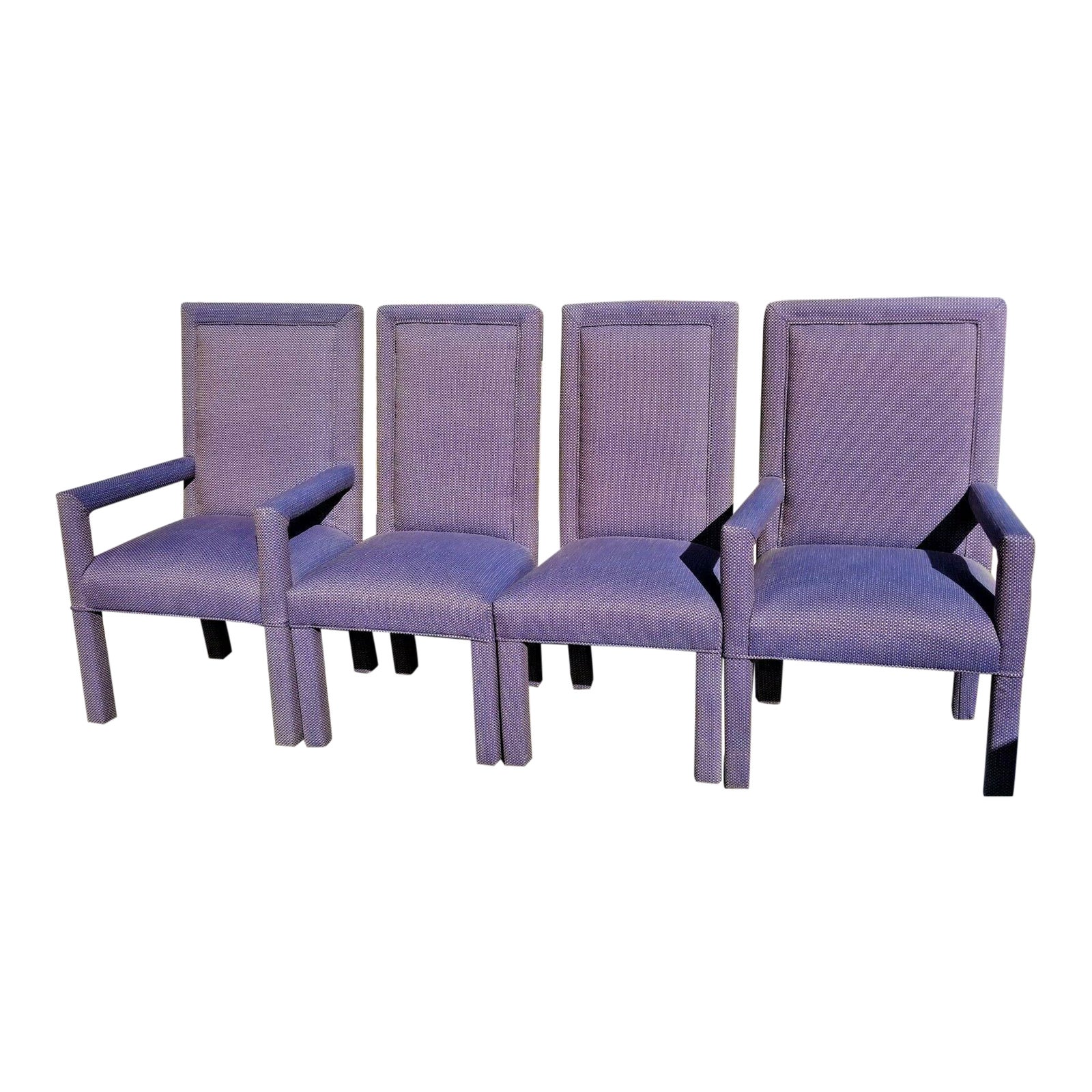 Mcm Upholstered Blue Parsons Dining Chairs Set Of 4 Chairish