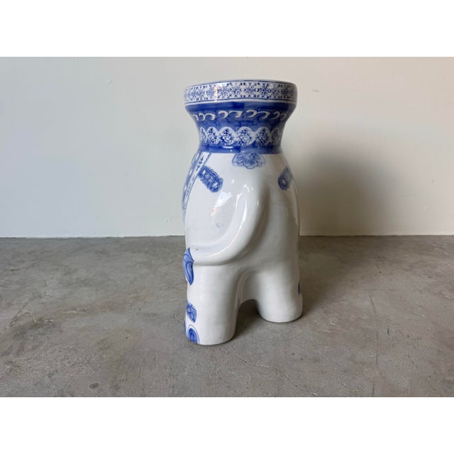 Ceramic Vintage Handmade Blue & White Ceramic Elephant Garden Stool For Sale - Image 7 of 12