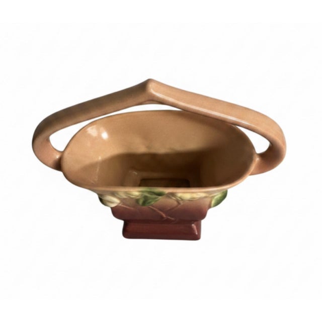 Roseville Pottery Vintage Roseville Snowberry Pink Pottery Basket 1bk-7, Circa 1947 For Sale - Image 4 of 7