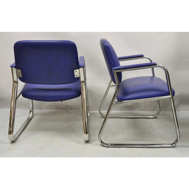 Mid-Century Modern Vintage Lawsonia Stylex Mid Century Modern Blue Chrome Lounge Chairs - A Pair For Sale - Image 3 of 10