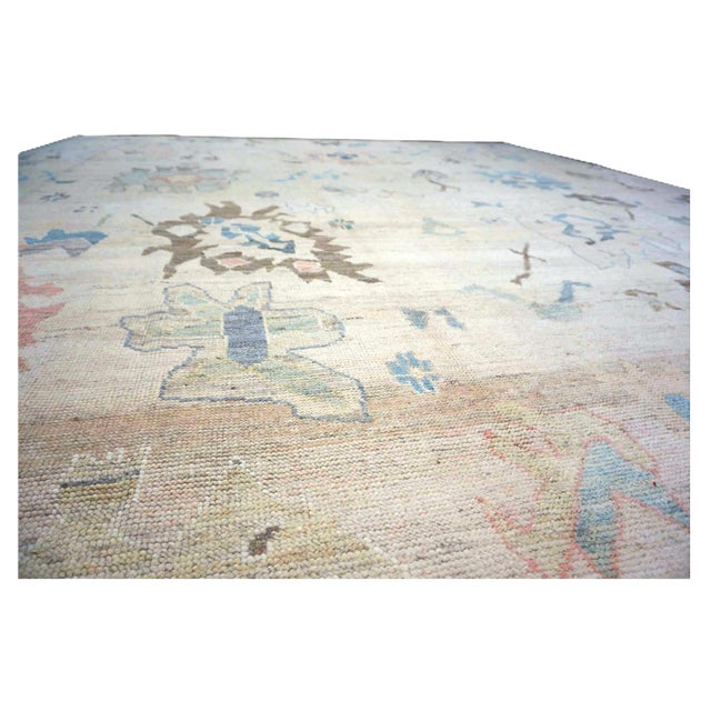 Ivory 21st Century Turkish Oushak 11X15 Ivory, Brown & Slate Blue Handmade Area Rug #1144196 For Sale - Image 8 of 11