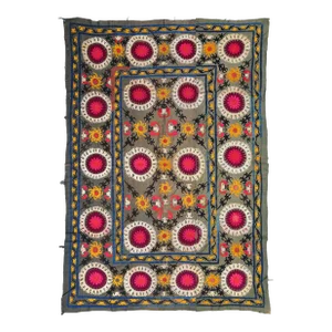 1960s Vintage Suzani Textile | Suzani Embroidery | Green Suzani Wall Hanging