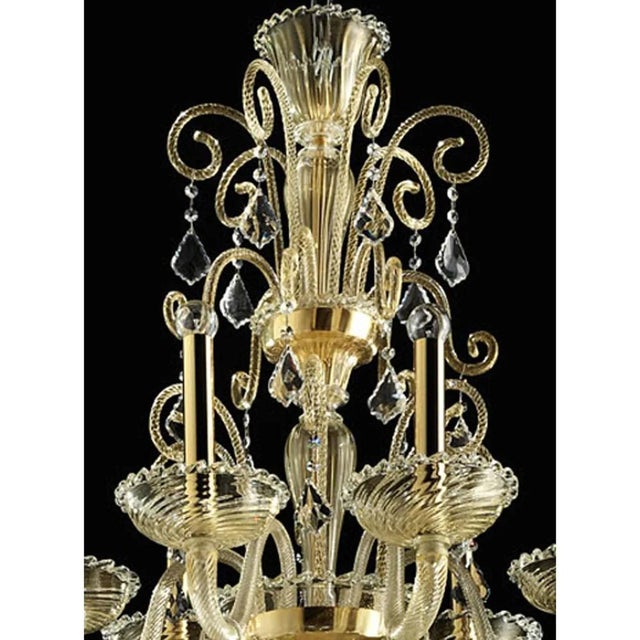 Ornate Imperial Venetian Chandelier with Gold Curled Murano Glass by Simoeng, in Exhibition Piece conditions. Designed...
