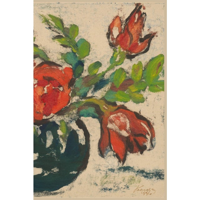 1930 Vintage Red Flowers in a Vase Art Print by Zolo Palugyay - 14" X 11" For Sale In Buffalo - Image 6 of 7