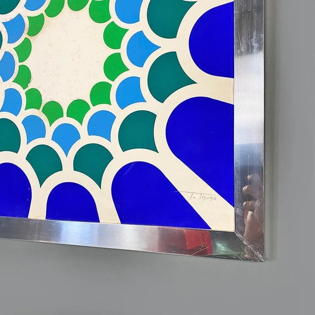 Blue Space Age Italian Chromed Steel Frame with Optical Abstract Design Print, 1970s For Sale - Image 8 of 11