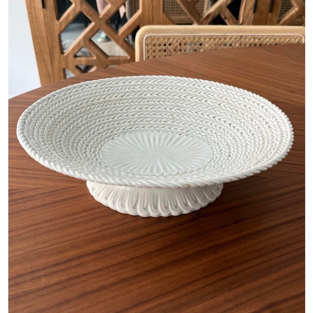 Mid-Century Modern Mid 20th Century Italian Faience Woven Pedestal Bowl For Sale - Image 3 of 10