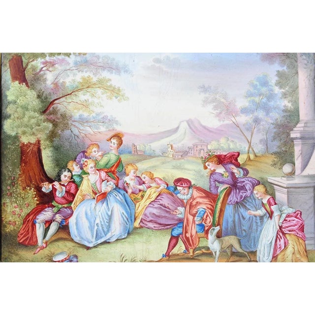 19th c. French fabulously painted porcelain plaque with bronze empire frame. A beautiful piece that will add to your décor!