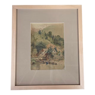 Landscape Scene With House and Mill, Watercolor, j.w. Spaveil June 11 1886 For Sale