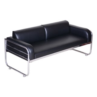 Bauhaus Sofa in Chrome and Leather by Vichr a Spol, Czech, 1930s For Sale