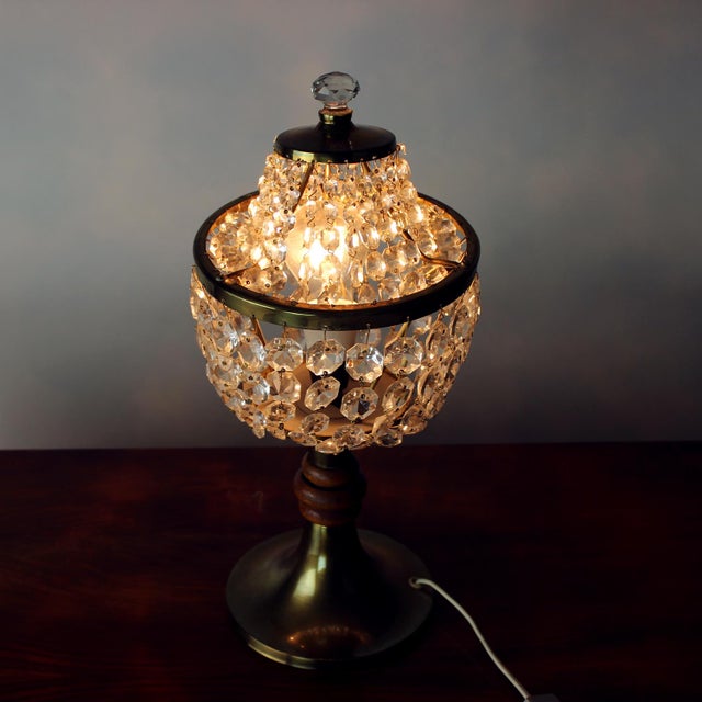 Brass & Crystal Table Lamp from Osvetľovacie Sklo, Czechoslovakia, 1970s For Sale - Image 4 of 11