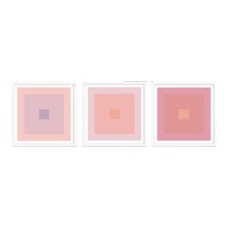 Modern Minimal Color Study Prints - Pink Tones - Set of 3 in White Frame For Sale