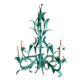 Vintage 1970s Italian Tole Chandelier With Verdigris Finish, Five Arms For Sale