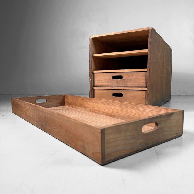 Wood Low Vintage Japanese Wooden hest with Drawers, 1950s For Sale - Image 7 of 12
