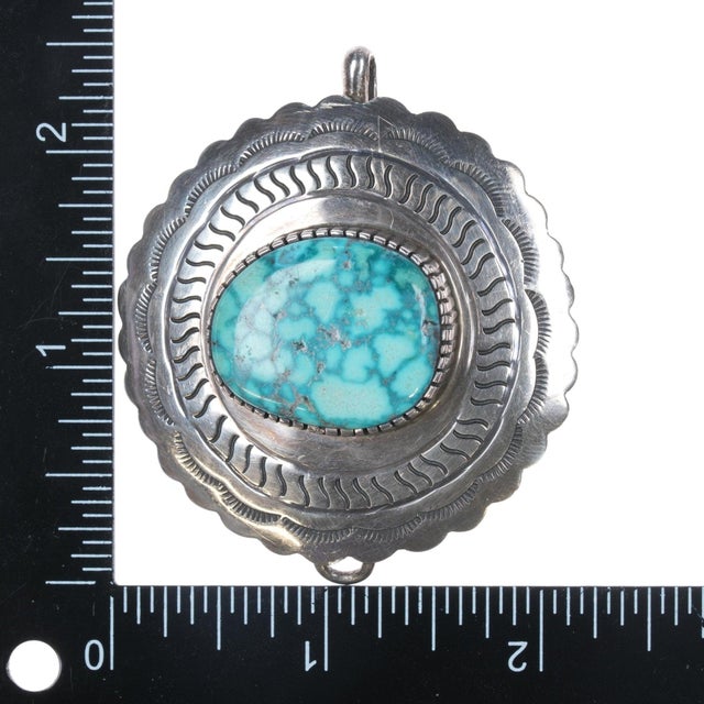 Late 20th Century Jim Calladitto Navajo Sterling high grade turquoise pendant For Sale - Image 5 of 7