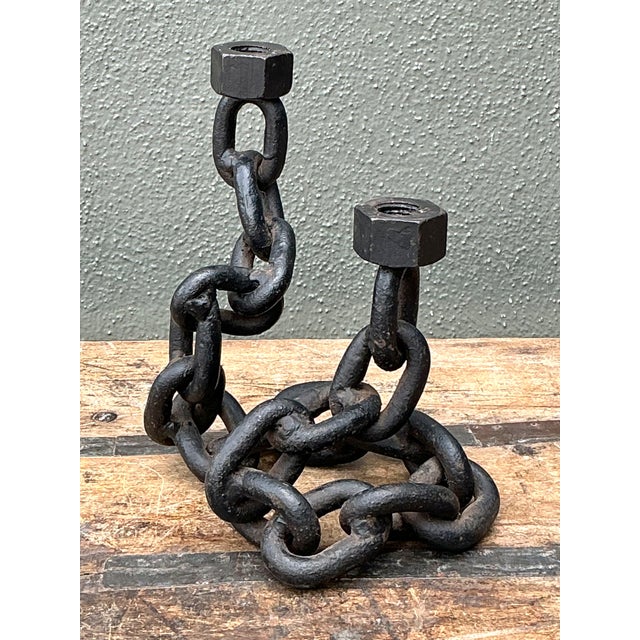 Metal Vintage Iron Chain Link Candle Holder For Sale - Image 7 of 12