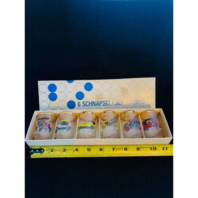 Mid 20th Century Gold-Rimmed Ruhrglas Car Lovers Shot Glasses in Original Box- Set of 6 For Sale - Image 9 of 11