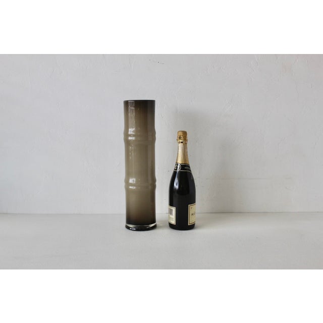 Scandinavian Style Handcrafted Modern Faux Bamboo Gray Glass Vase For Sale - Image 11 of 14