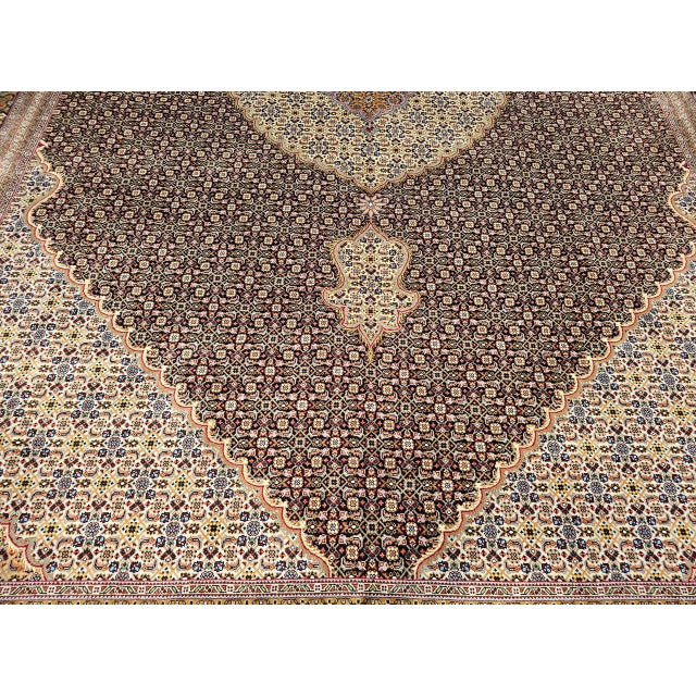 19th Century Antique Persian Tabriz Mahi Rug, Hand-Knotted Wool & Silk, Herati Geometric Pattern, Navy & Ivory, 9x12 For Sale - Image 5 of 18