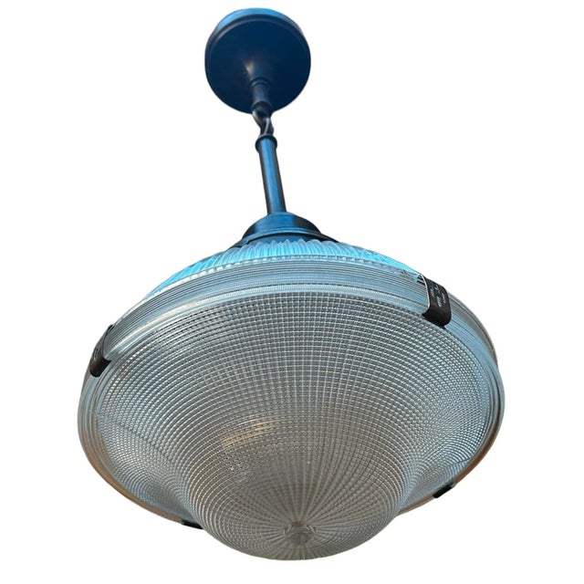 American Holophane 4 Clip Glass Pendant on Brass Holder, Circa 1930 For Sale - Image 3 of 6