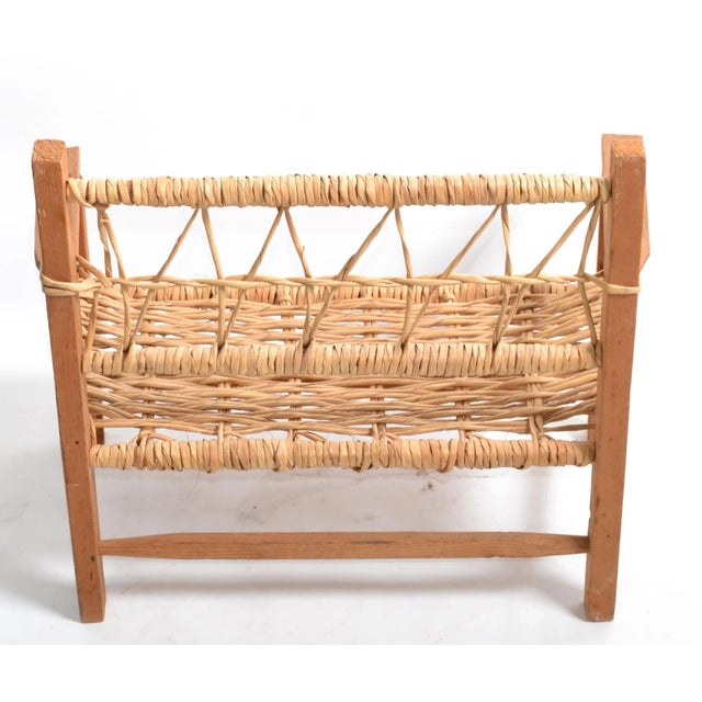 1980s Vintage American Mid-Century Modern Woodworking & Cane Handwoven Doll, Teddy Bear Bench For Sale - Image 5 of 13