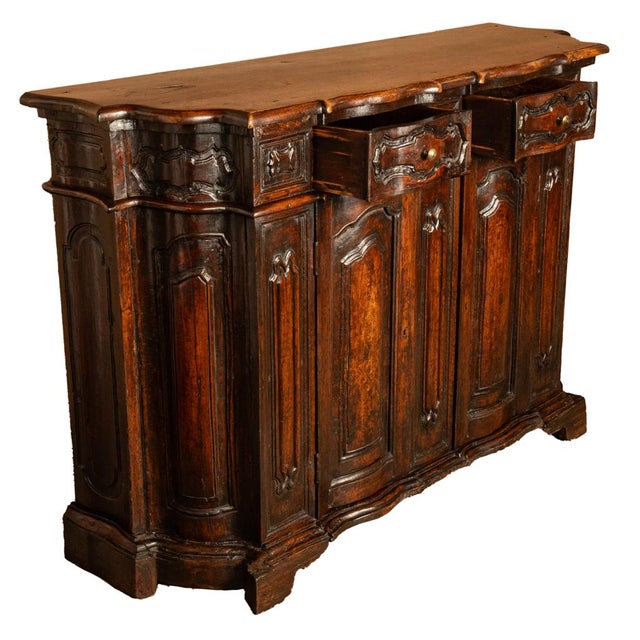 Brown Antique Italian 17th Century Renaissance Carved Walnut Sideboard Credenza 1600 For Sale - Image 8 of 17