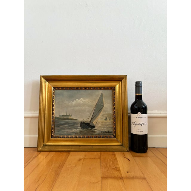 Vintage Signed Sailing Ship Seascape Oil Painting For Sale - Image 10 of 12