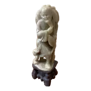 Mid 20th Century Antique Carved Chinese Shoushan Hard Stone Fisherman Sculpture Statue
