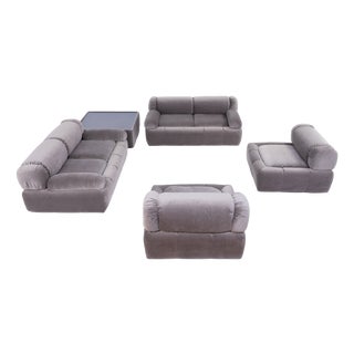 Italian Modular Sofas, Lounge Chairs, and Coffee Table, 1970s, Set of 5 For Sale