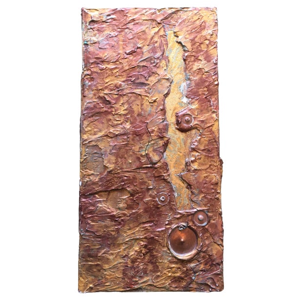 Abstract Iridescent Impasto Vintage Original Abstract Expressionist 16” Painting Wear Cracks For Sale - Image 3 of 6